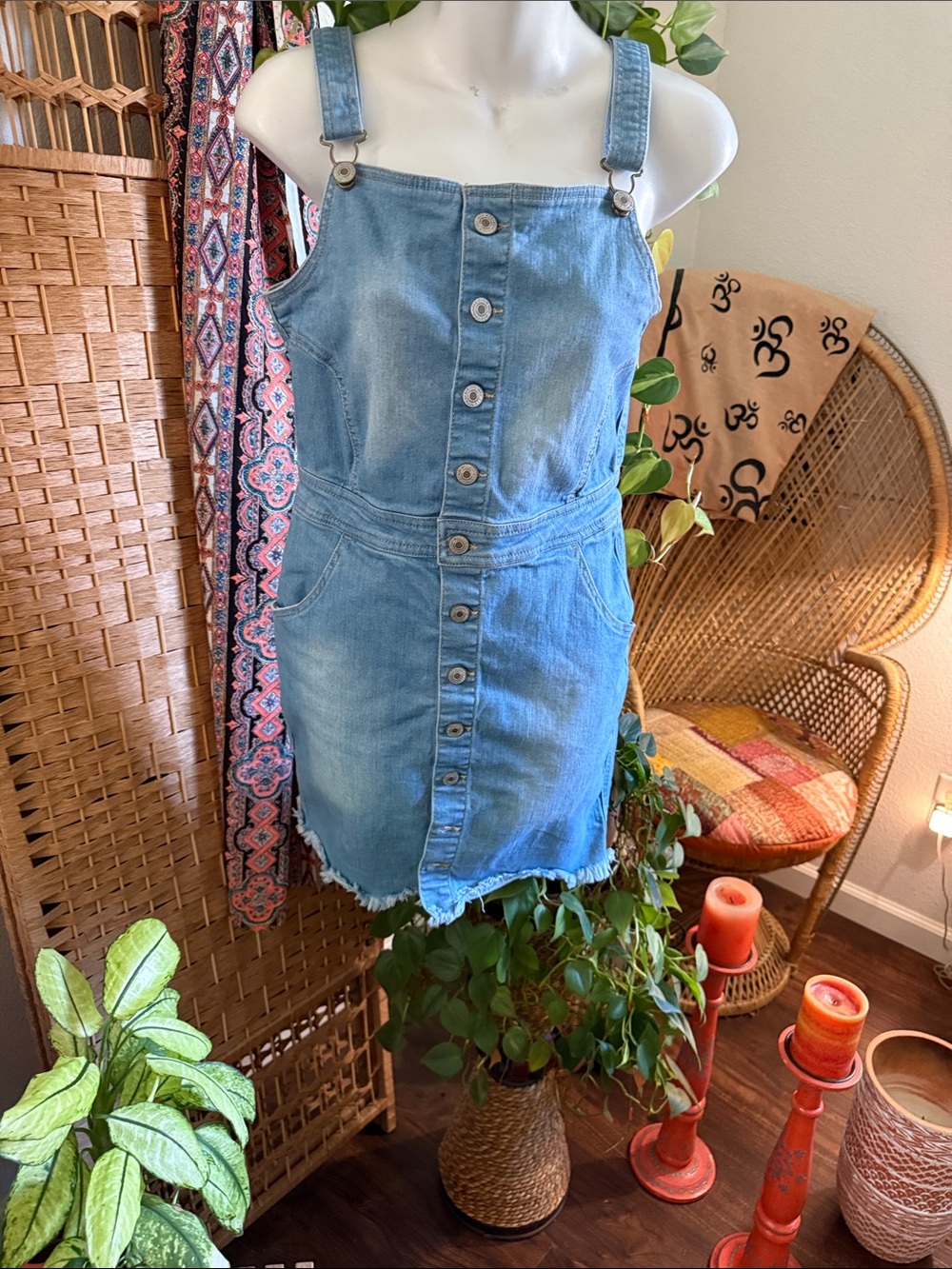 Wax Jean distressed Light Blue Denim overalls dress